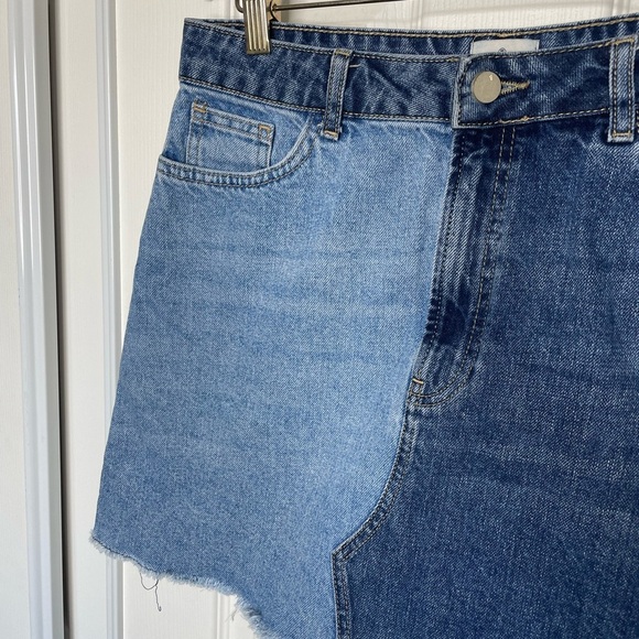 French Connection Women’s US 8 Allene Denim Mini Skirt Two-Toned Raw Hem EUC - Picture 4 of 8